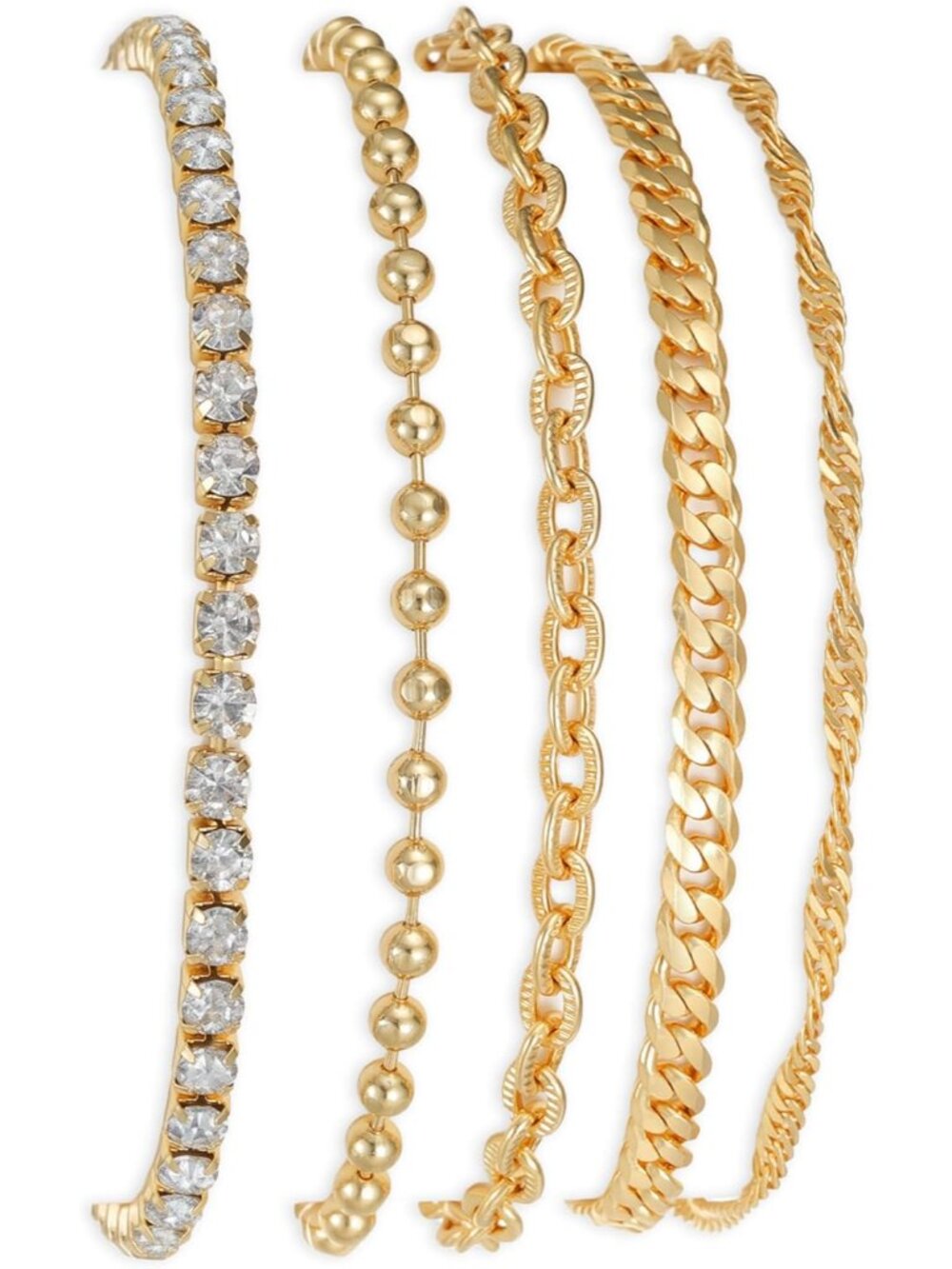 14K Gold Plated Stackable Bracelets for Women, 5 Piece Adjustable Tarnish-Resist